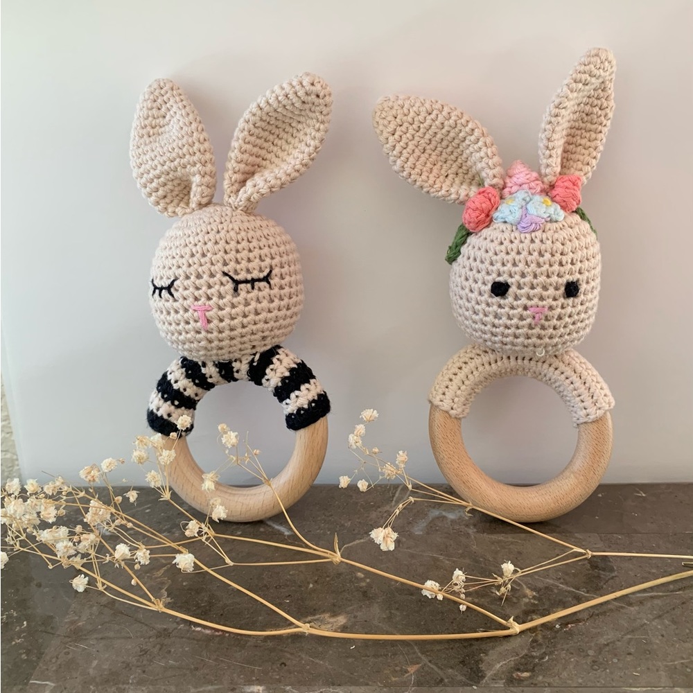 2pcs.Montessori crocheted Baby rattle.